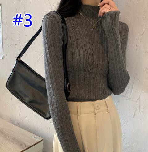 カットソー 秋冬レディースハイネックニットセーター細身リブ編み