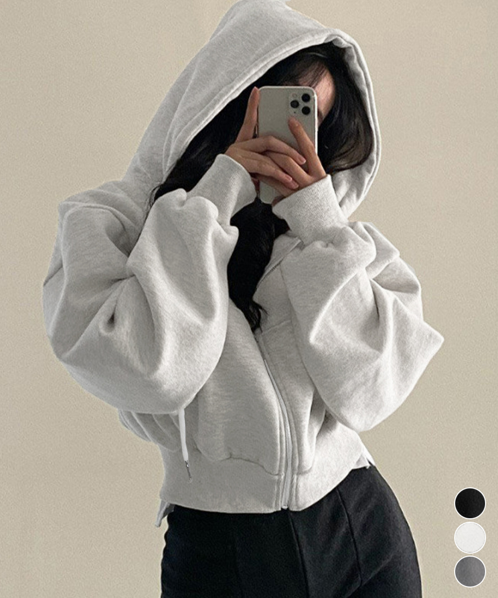 カットソー 長袖ジップアップ裏起毛ショート丈パーカー