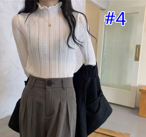 カットソー 秋冬レディースハイネックニットセーター細身リブ編み