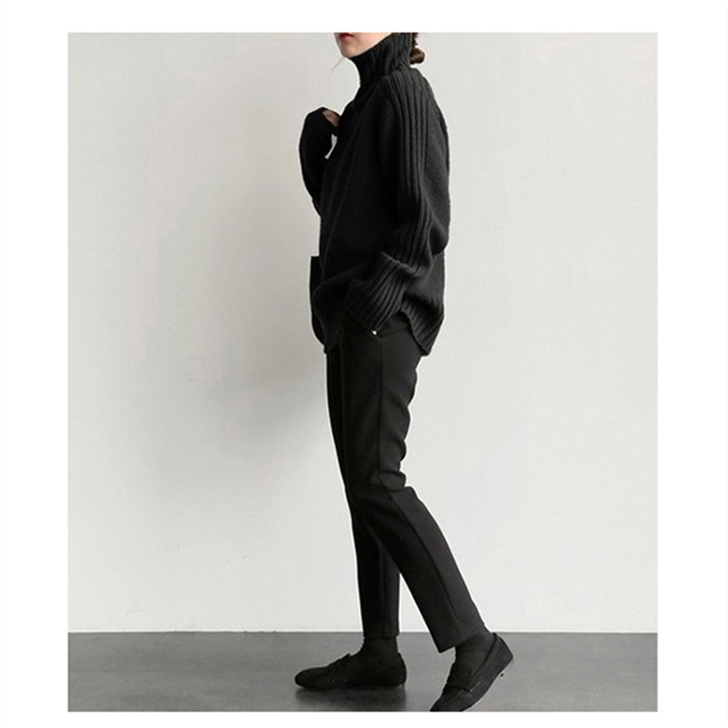 カットソー 着回し抜群 切り替えデザイン ハイネック ニットセーター