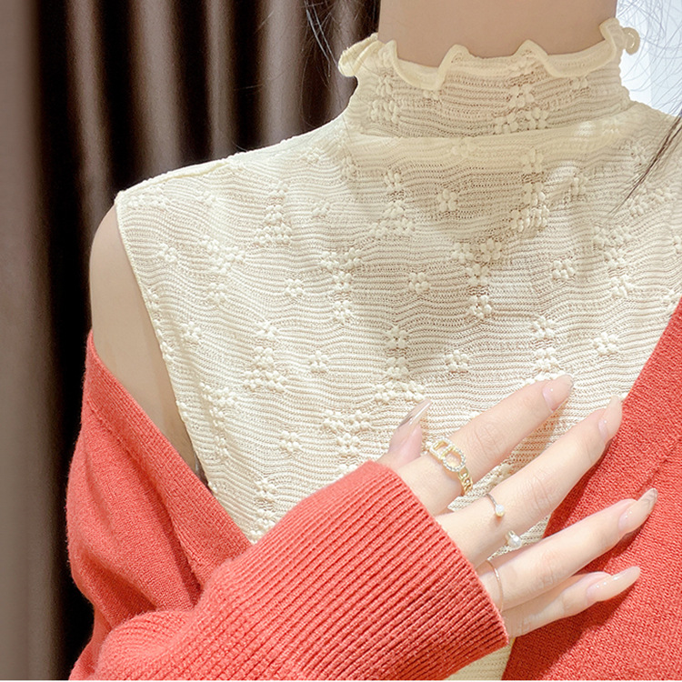 透け感ハイネック花柄重ね着用カットソー