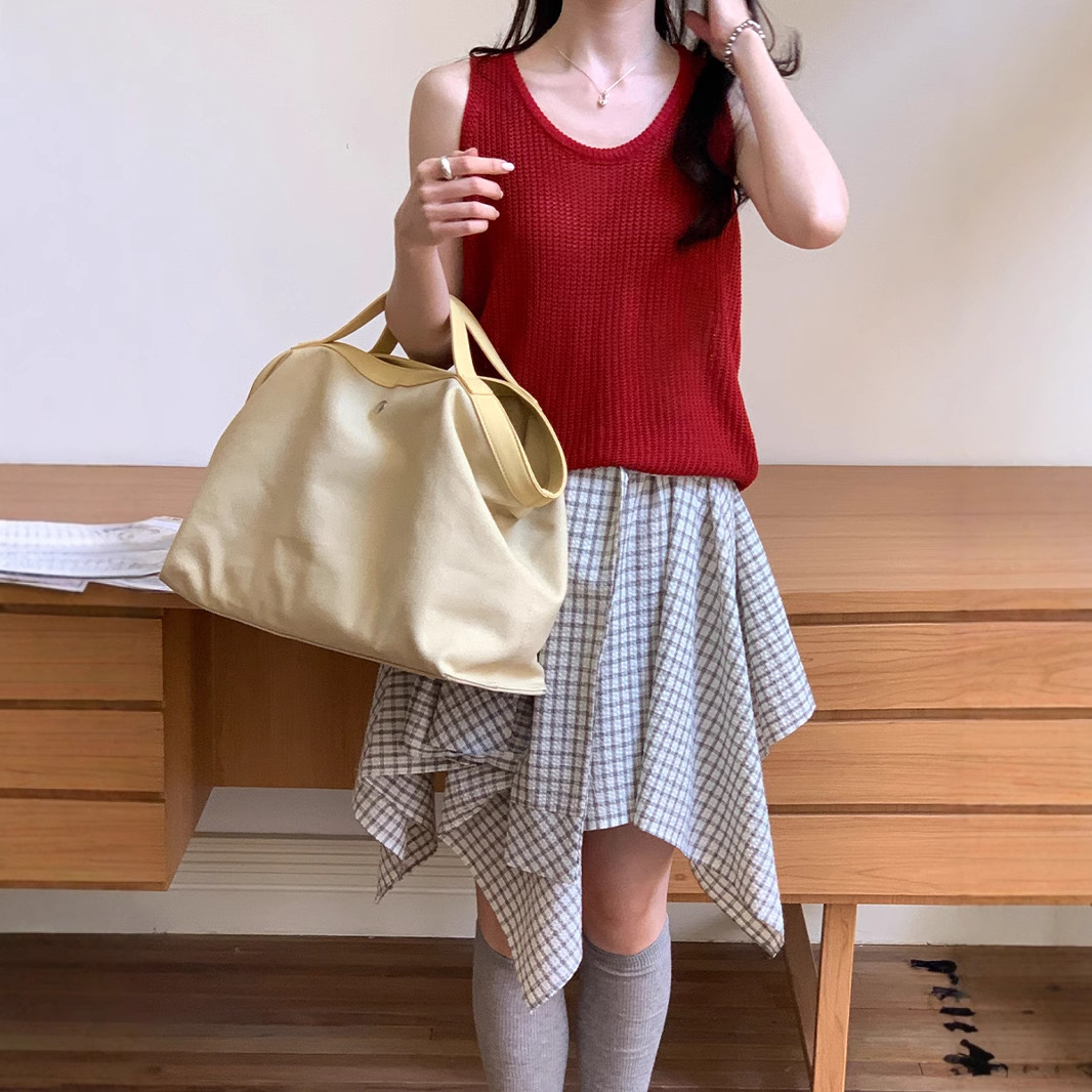 カットソー リブ編み上質ノースリーブカットソー