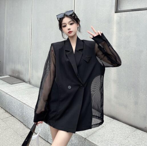 カットソー シースルー袖 Vネック ジャケット風 ブルゾン