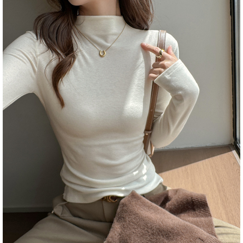 韓国風ハイネックカットソー長袖インナー大きいサイズ
