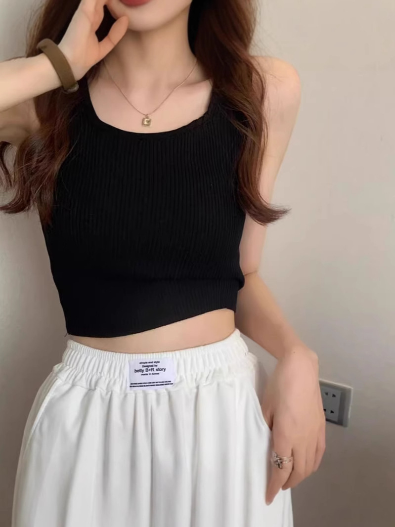カットソー 優美リブ編みノースリーブカットソー
