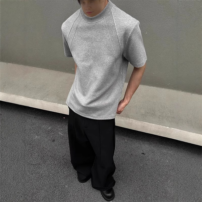 カットソー モックネック切替デザイン半袖