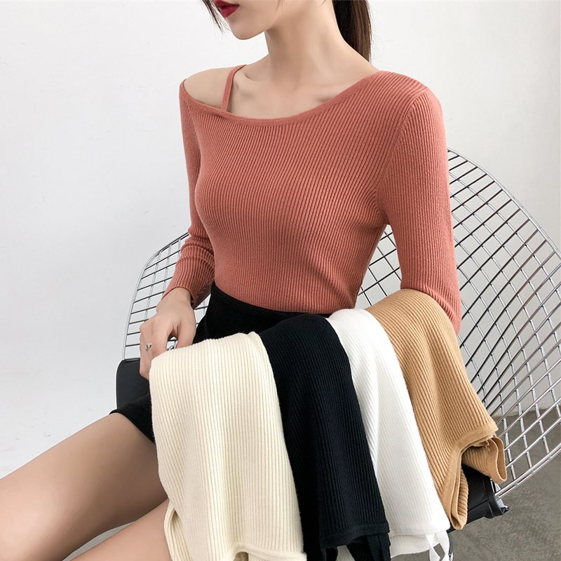 カットソー リブ編みボートネック長袖カットソー