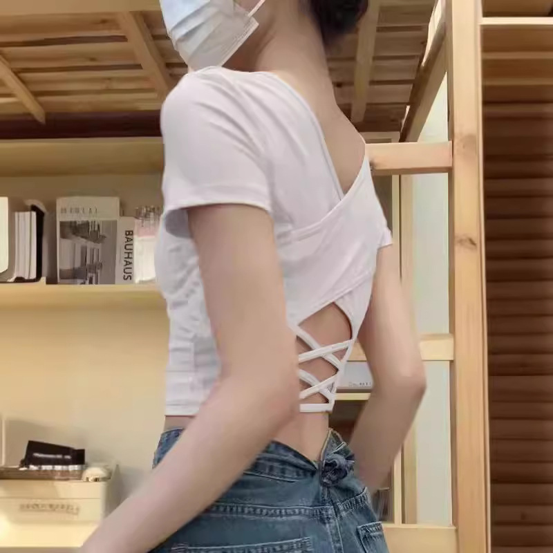 カットソー 背中クロスデザイン七分丈カットソー