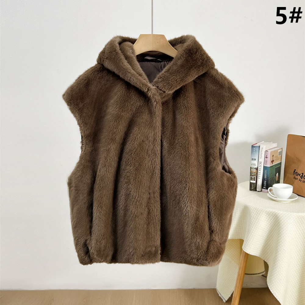 カットソー 秋冬新作 ふわふわノースリーブ フード付きファーベスト 防寒