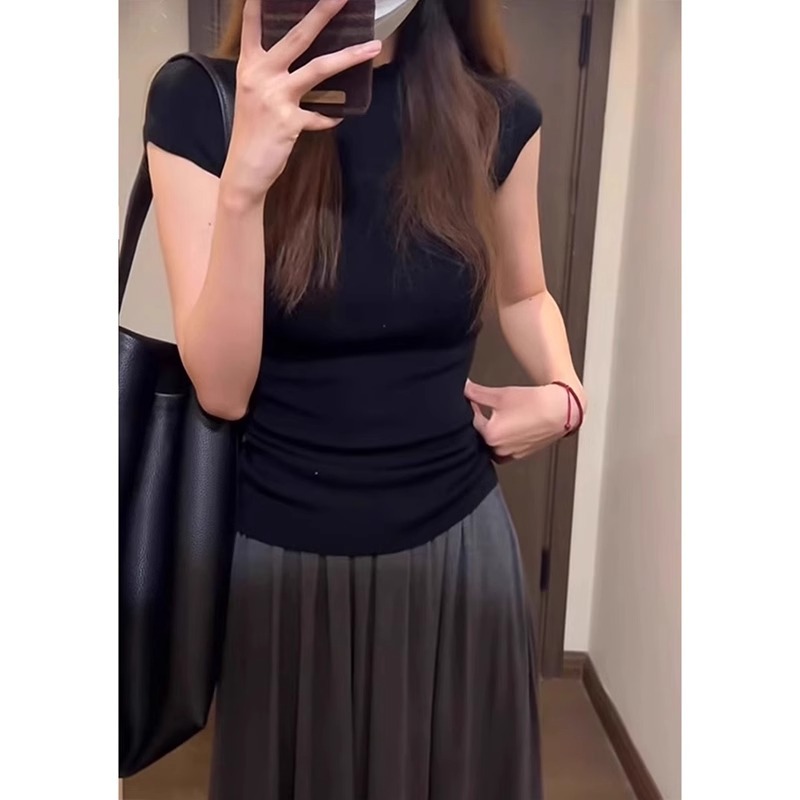 カットソー リブ編み細身フィットカットソー