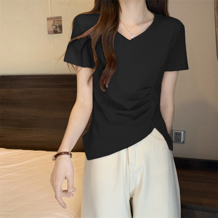 カットソー シンプル立体裁断Vネックカットソー