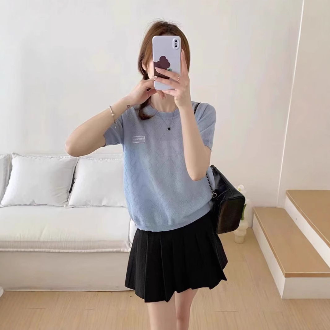 カットソー 模様編み半袖カットソー