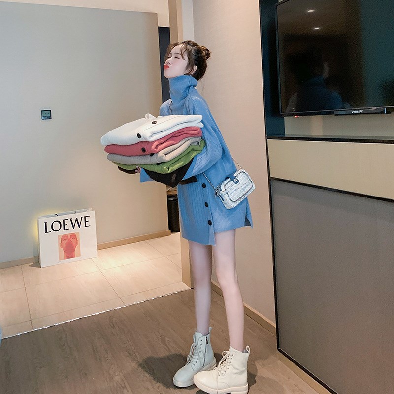 カットソー 秋冬新作レディースタートルネックニットワンピース長袖