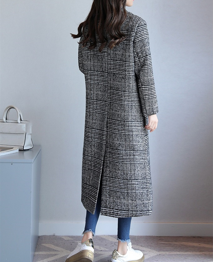 カットソー 千鳥格子チェスターコート 長袖ロング丈 レディース秋冬