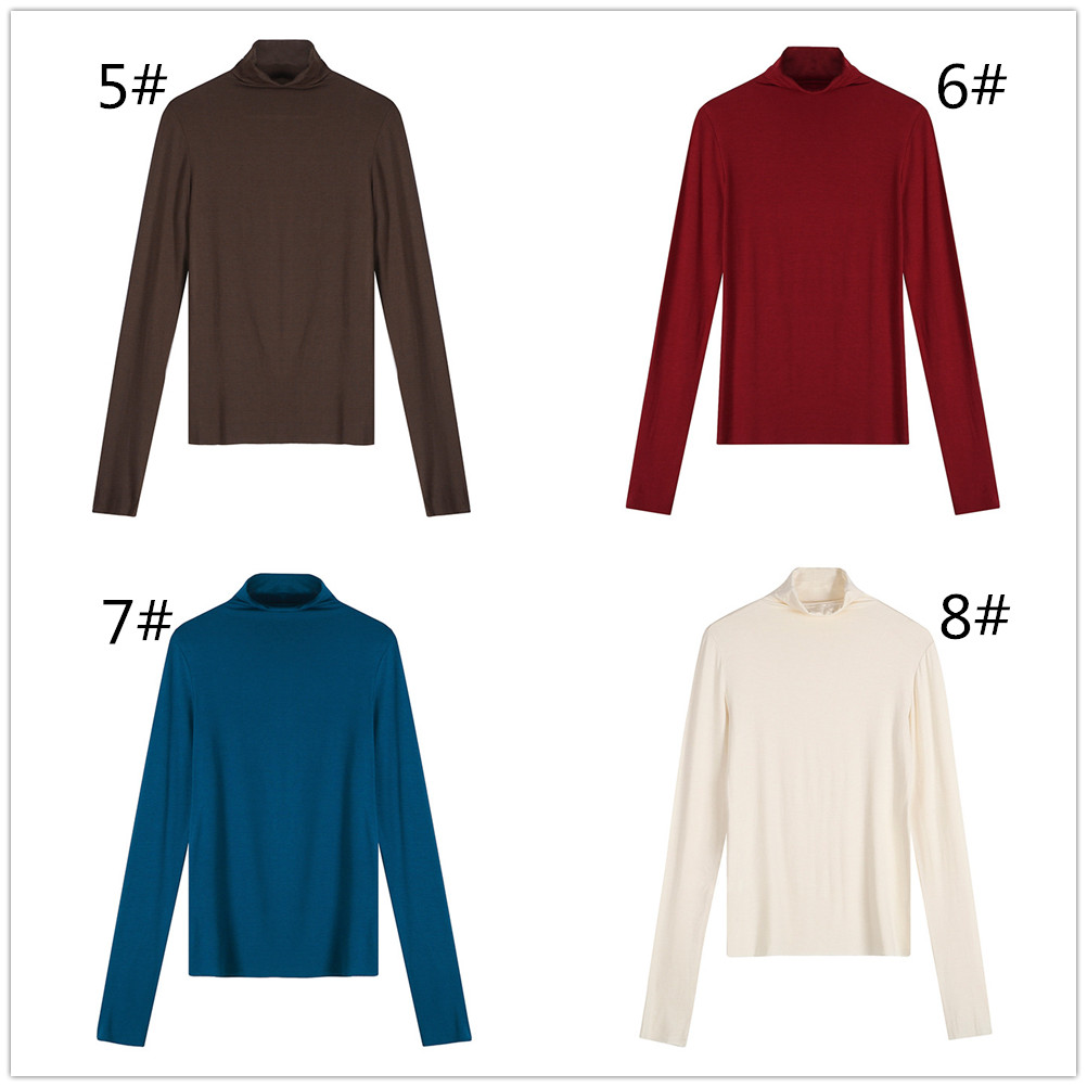 上品タートルネック長袖カットソー 全９色 伸縮性 冷え対策