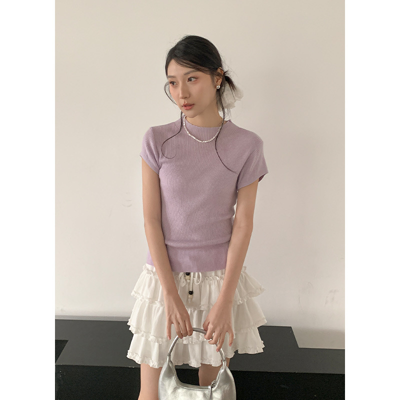 カットソー カットソー リブ編み優美フィット半袖