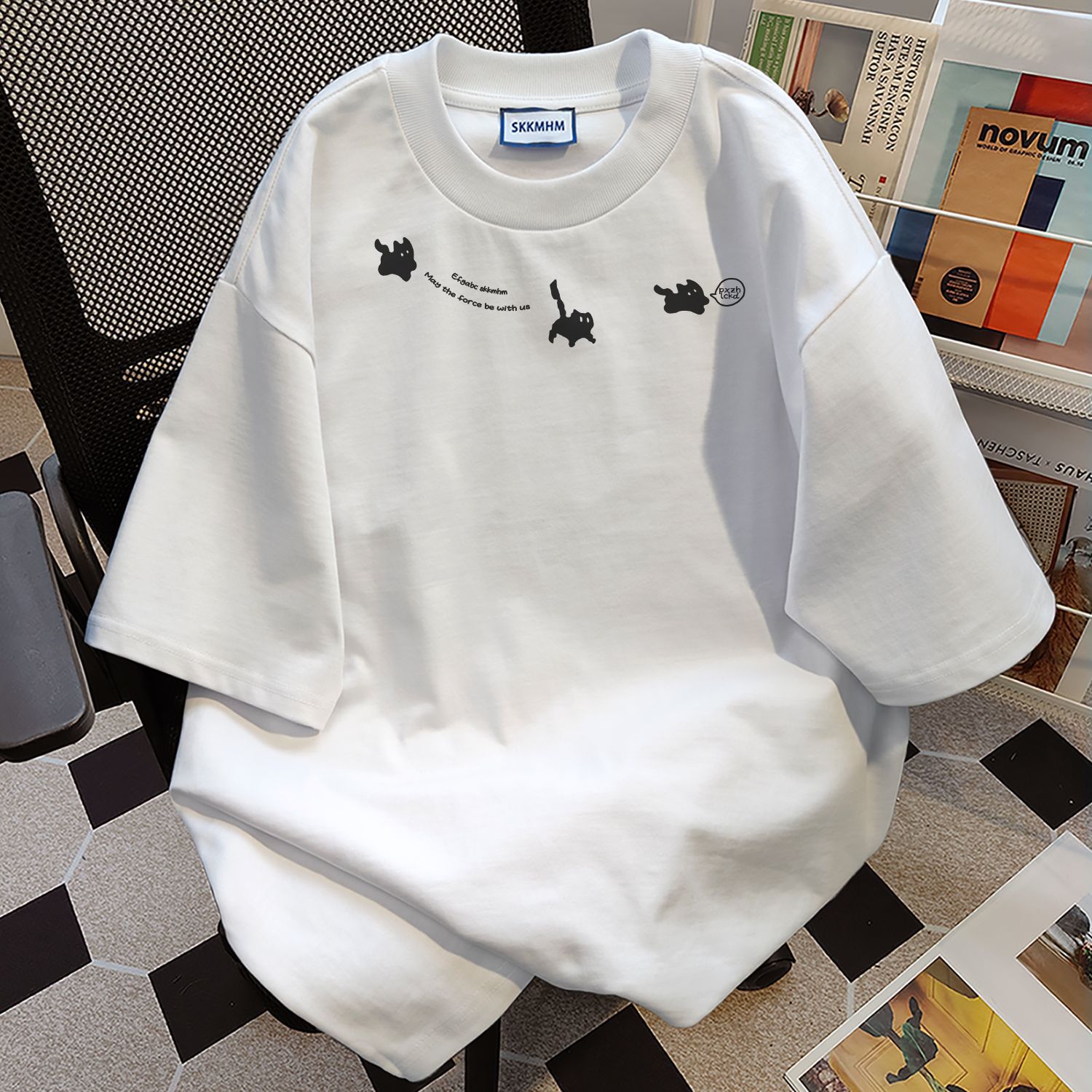 カットソー 遊び猫シルエット半袖カットソー
