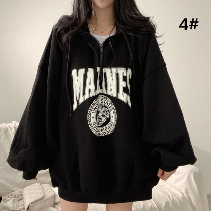 カットソー 秋冬長袖文字柄フード付きパーカー ゆったり大きめサイズ (薄手・裏起毛　2種類)