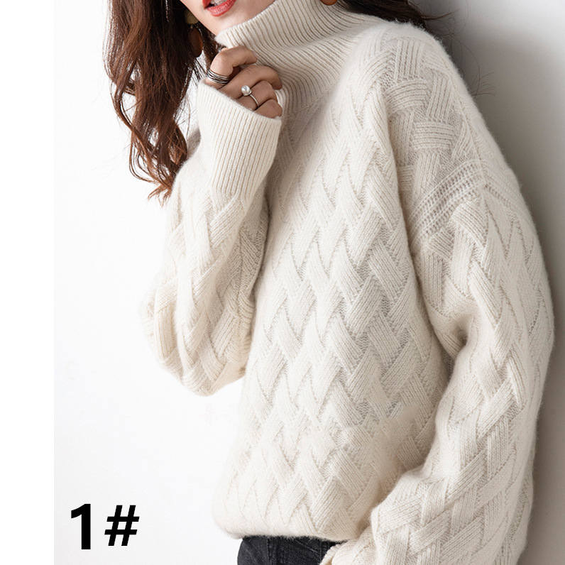 カットソー ハイネック ケーブル編み セーター 厚手 防寒 女性用