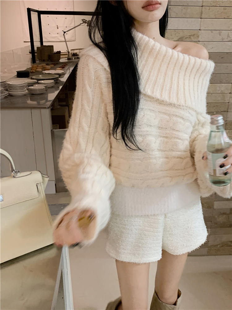 カットソー 韓国風ボートネックニットセーター上品カジュアル