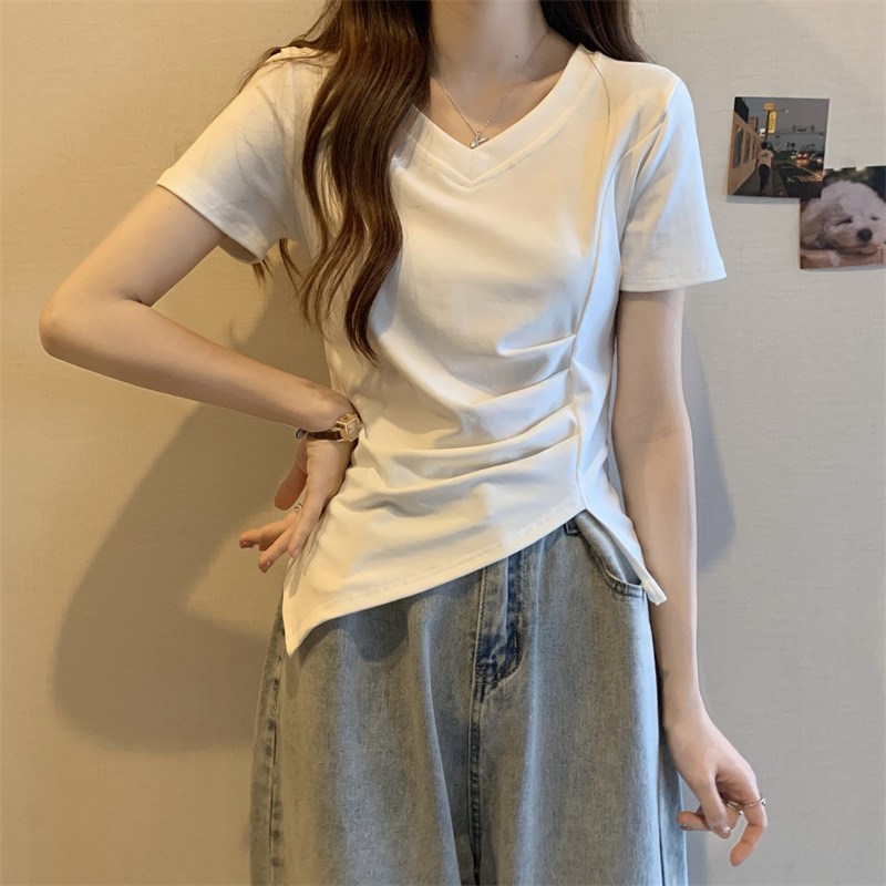カットソー シンプル立体裁断Vネックカットソー