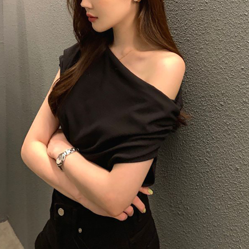  カットソー 優美なドレープ肩魅せボートネック