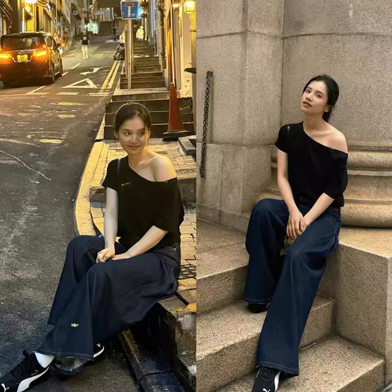 カットソー 優美肩出しボートネックカットソー