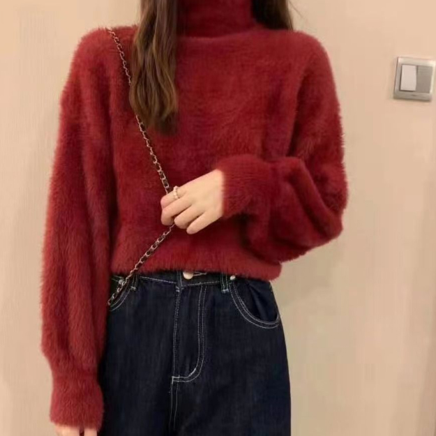 カットソー 秋冬新作 ハイネック ふわふわニット セーター 無地