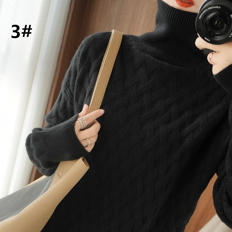 カットソー レディース ハイネック ニット セーター 秋冬 ゆったり 編み模様
