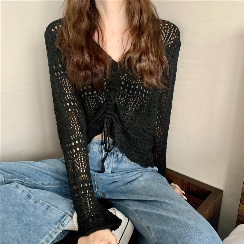 カットソー 透かし編みギャザーデザインカットソー