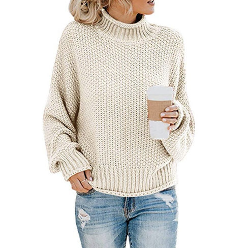 カットソー 透かし編みニットセーター タートルネック長袖