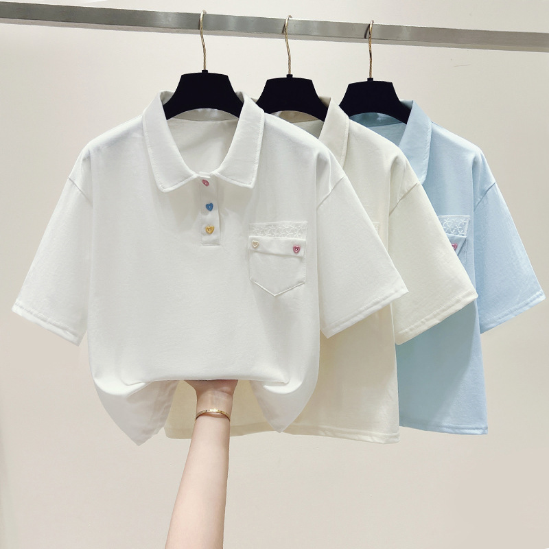 カットソー カットソー ハート釦ポケット付きポロシャツ