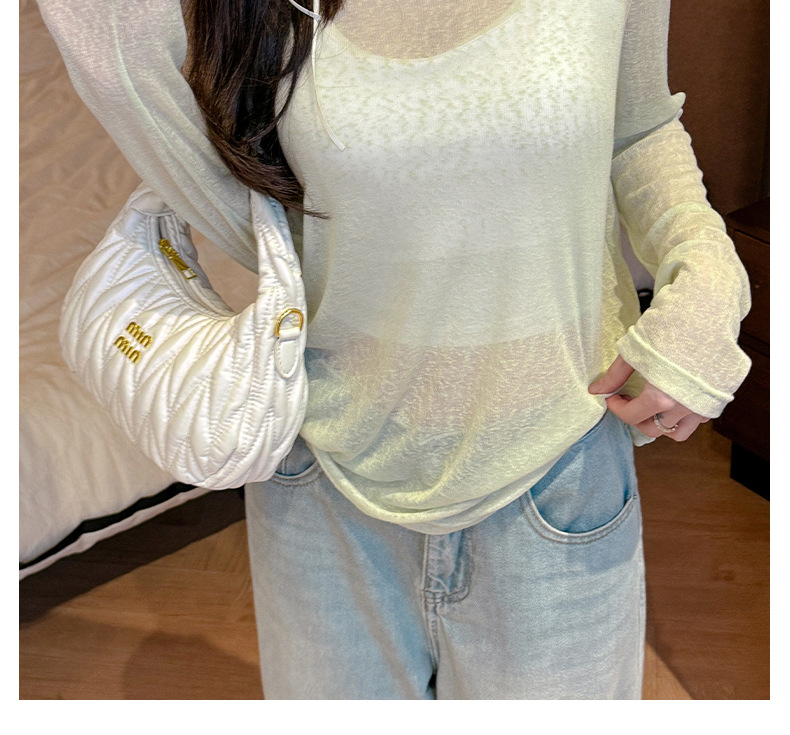 カットソー 透け感シアー素材長袖カットソー