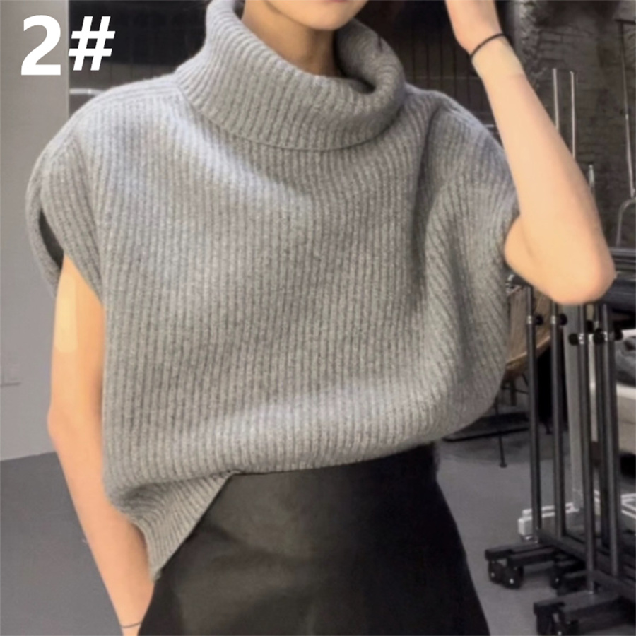 カットソー 秋新作 タートルネック ニットベスト 袖なし 着痩せ レディース