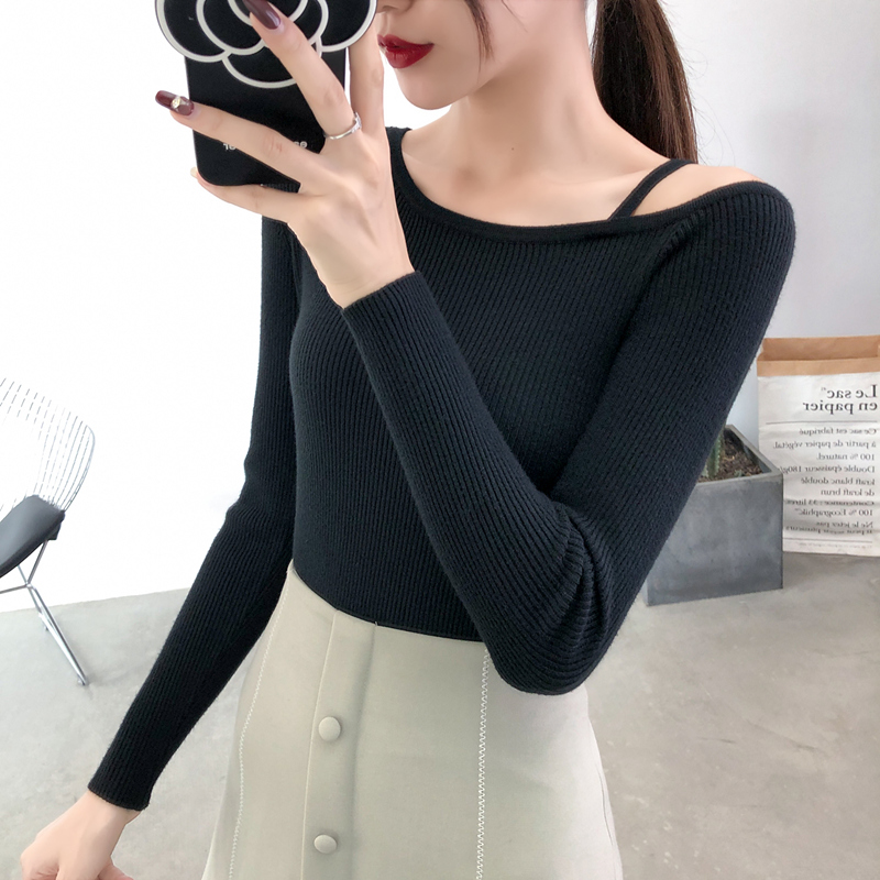 カットソー リブ編みボートネック長袖カットソー