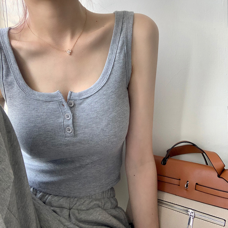 カットソー シンプル前開きノースリーブカットソー