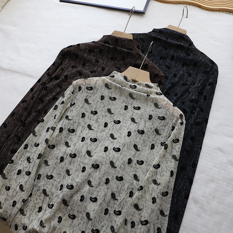 韓国風ペイズリー柄ハイネックカットソー 3色展開