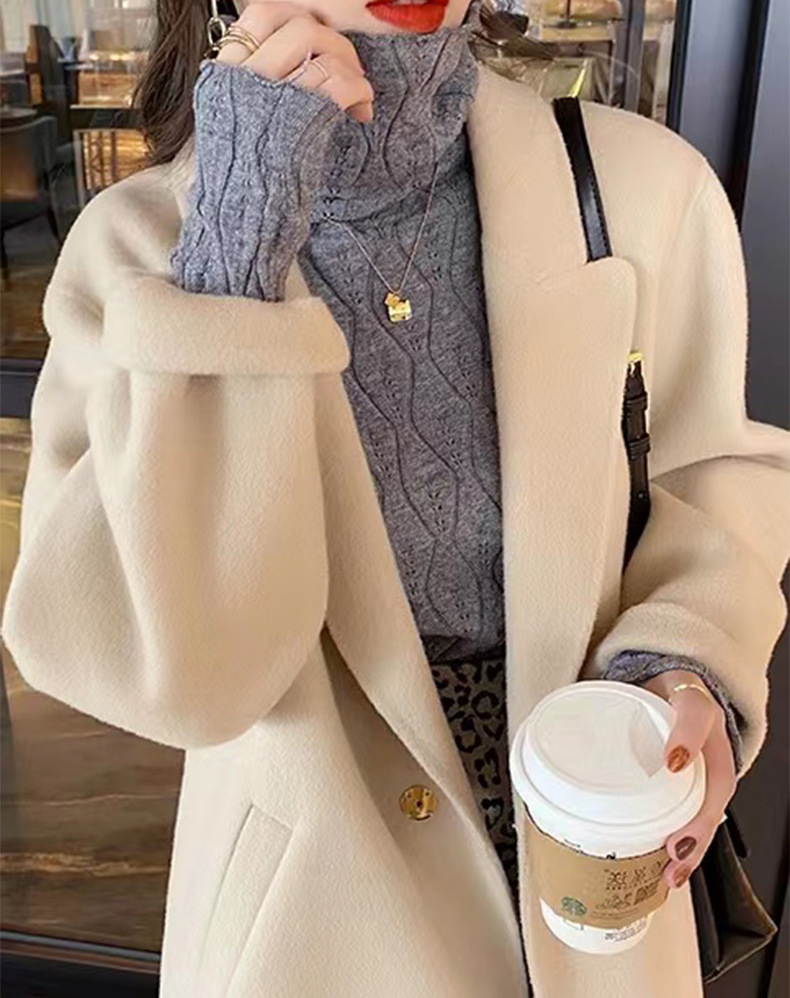 カットソー 2025新作 女性用ハイネック編み込み柄長袖薄手セーター