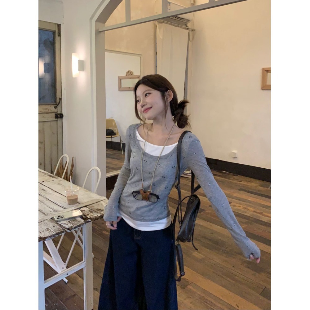 カットソー 優美な小紋ボートネックカットソー