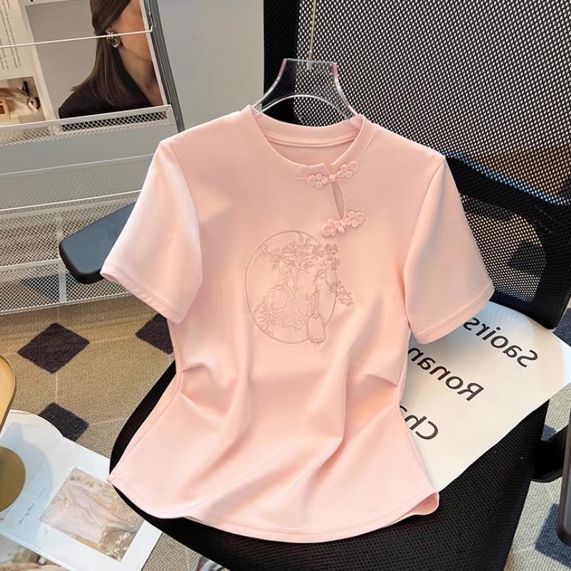 カットソー 華やか刺繍入り中華風カットソー