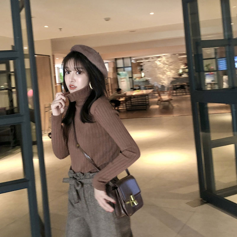 カットソー レディース ハイネック リブニット セーター 韓国風 全4色