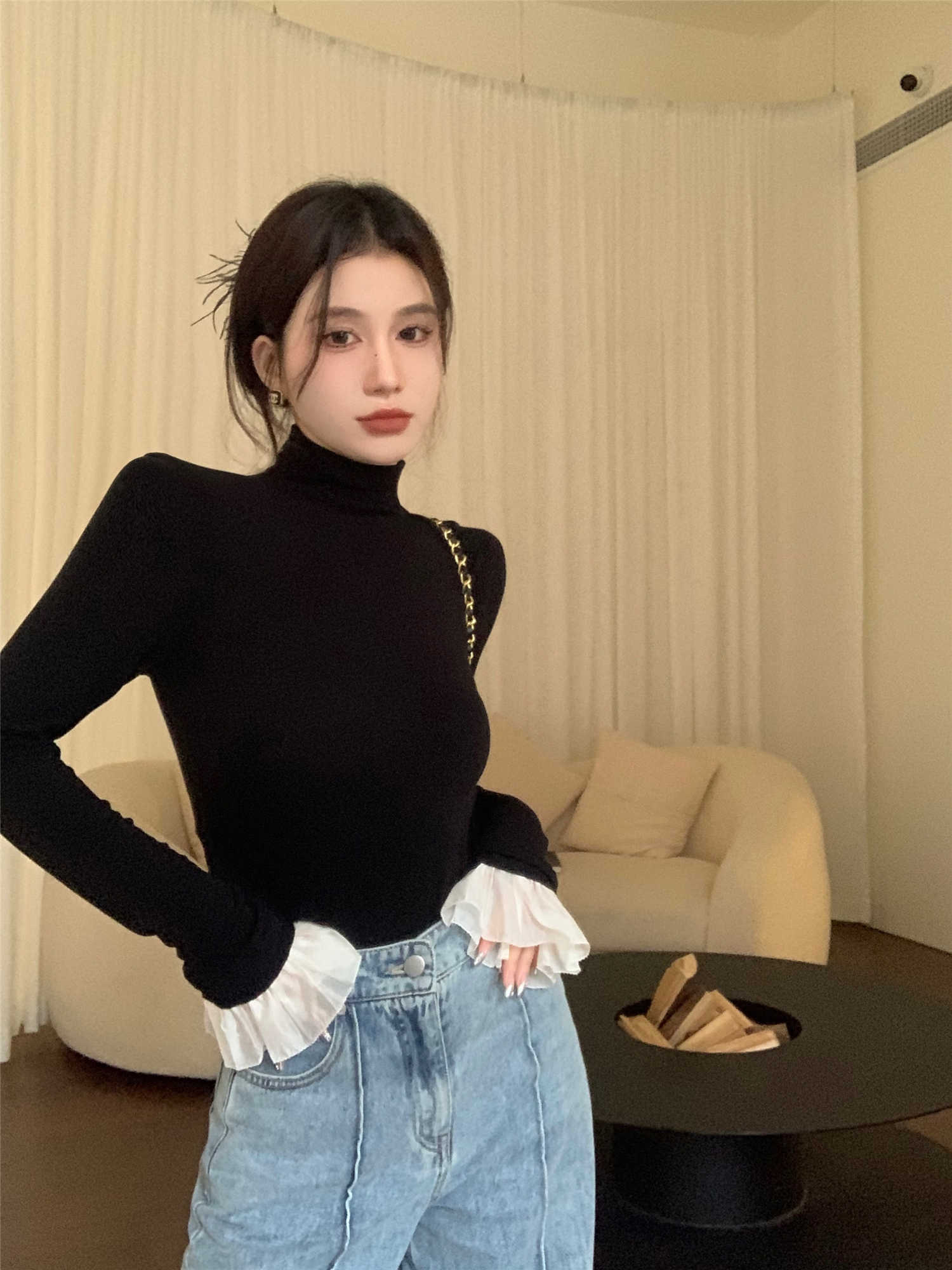 カットソー 今季必須アイテム上品ハイネック長袖インナートップス