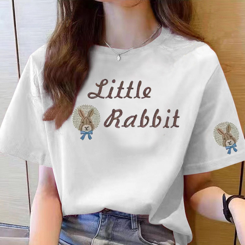 カットソー うさぎモチーフ刺繍入り半袖カットソー