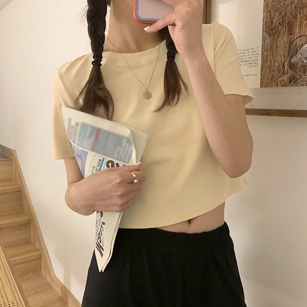 カットソー 七分丈ショート丈トップス 8色 夏 へそ出し