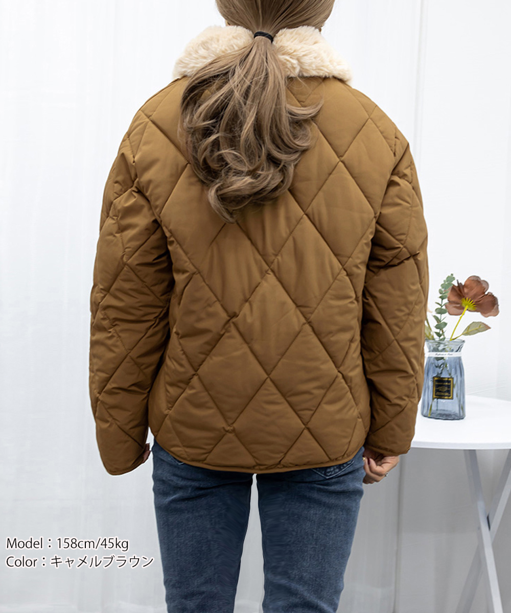 カットソー 長袖ボア襟中綿キルティングジャケット韓国風