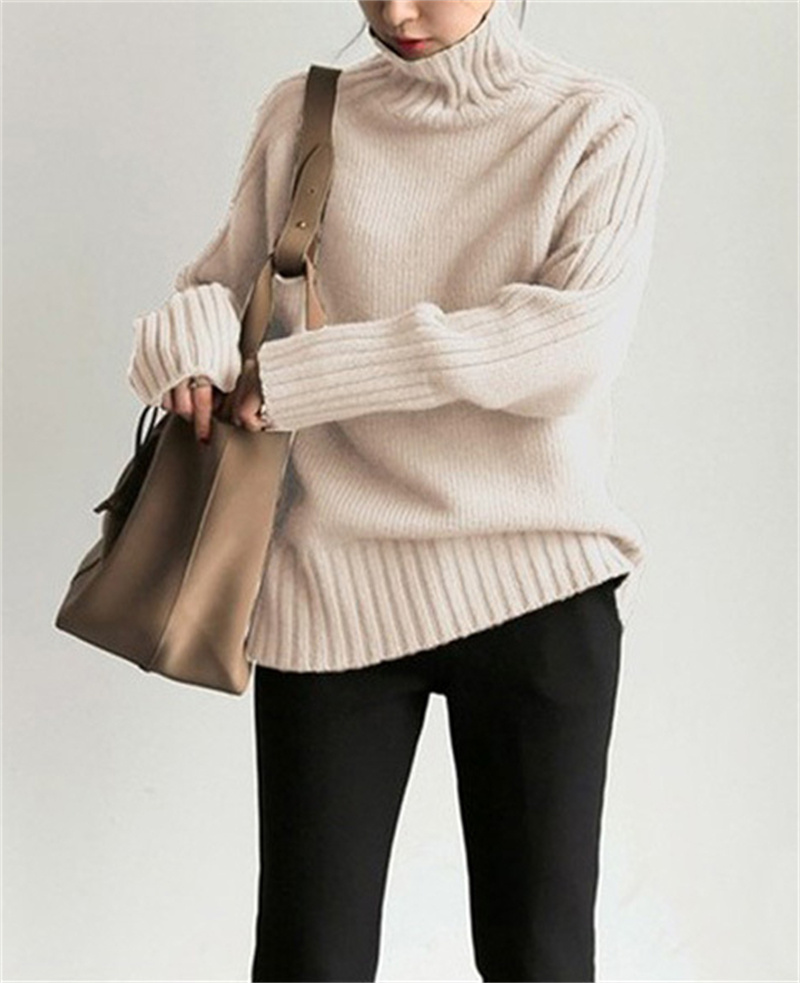 カットソー 着回し抜群 切り替えデザイン ハイネック ニットセーター
