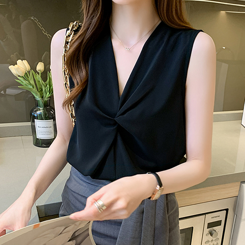 カットソー 優美なギャザーVネックブラウス