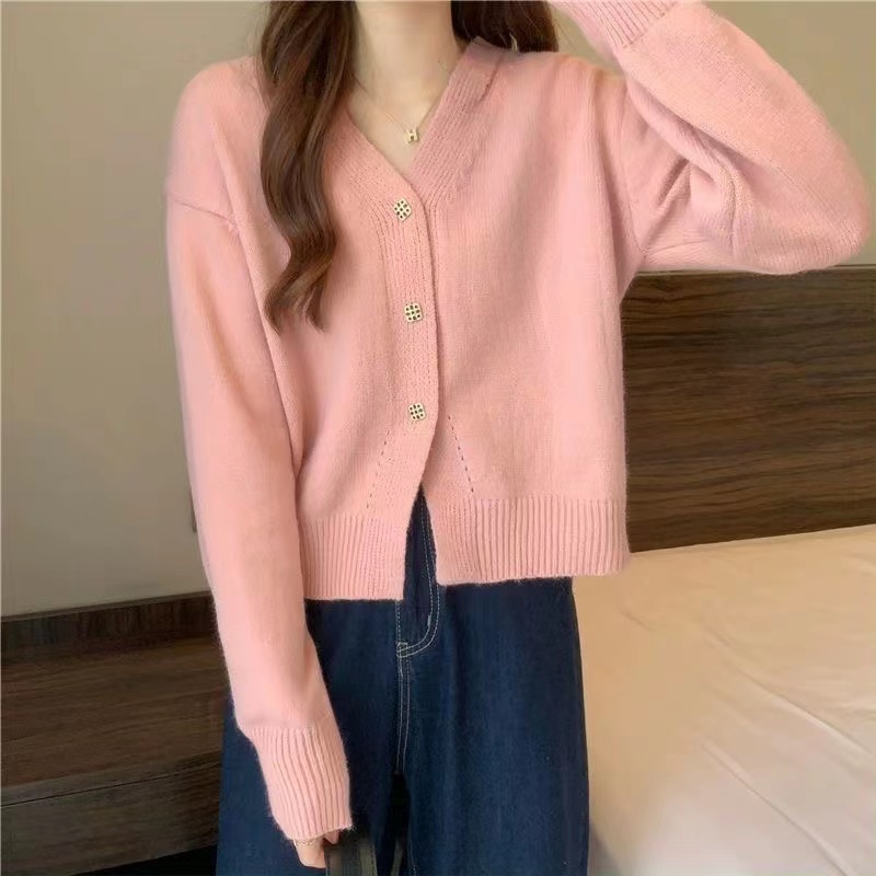 カットソー ビジュー釦ニットカーディガンVネックカットソー