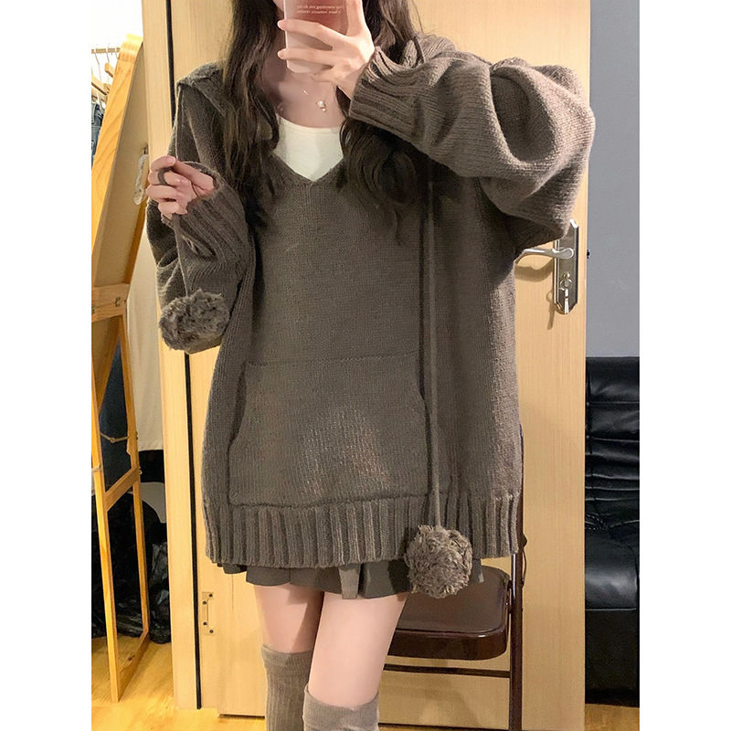 ゆったりオーバーサイズニットカットソーVネック