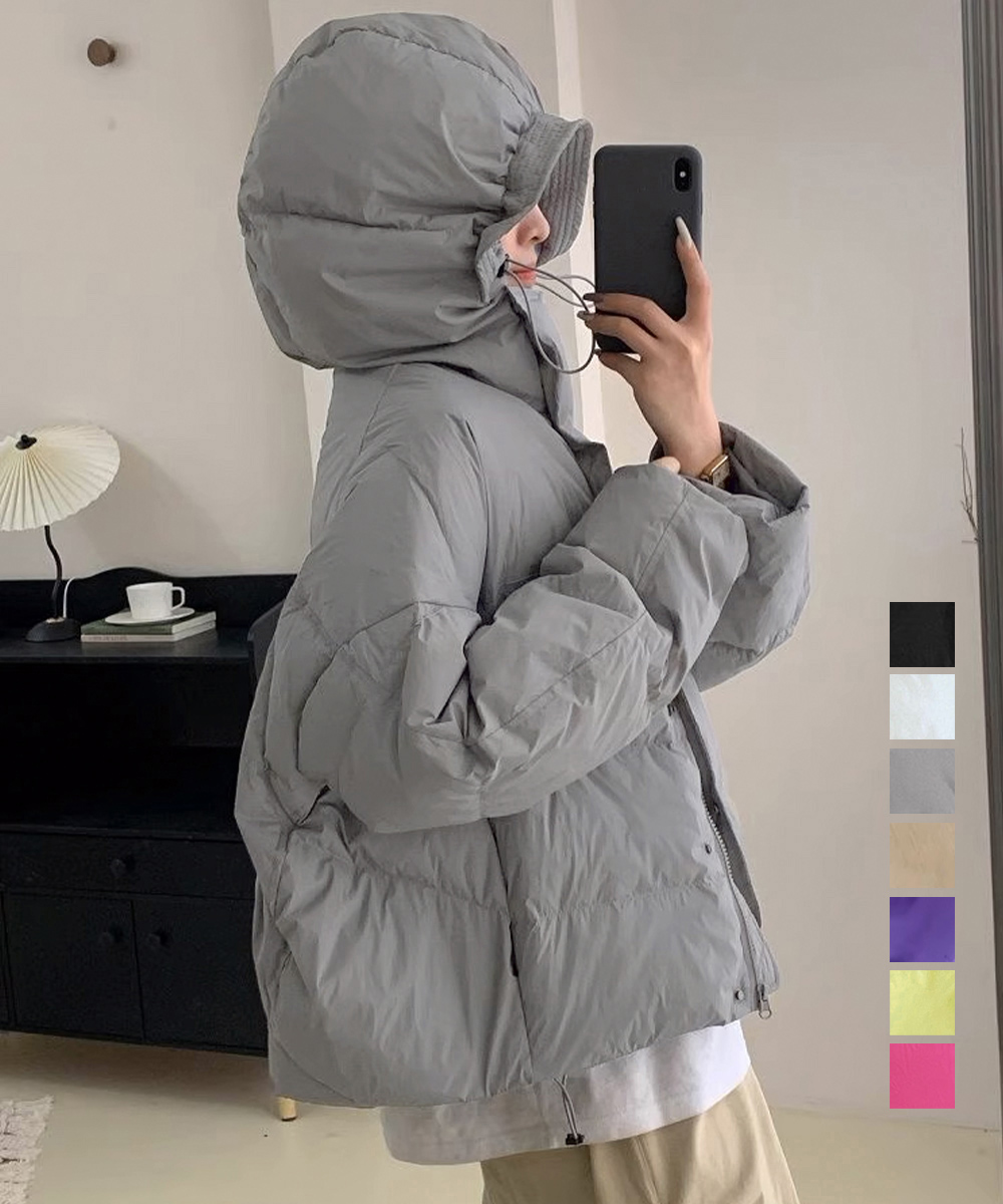 カットソー 長袖フード付きダウン風ショート中綿ジャケット